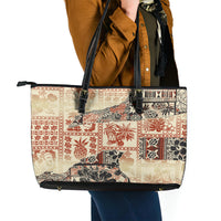 Hawaii Leather Tote Bag Aloha Tribal Pattern Beige Version - Wonder Print Shop