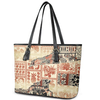 Hawaii Leather Tote Bag Aloha Tribal Pattern Beige Version - Wonder Print Shop