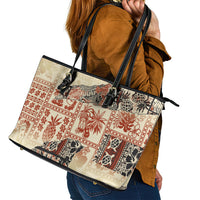 Hawaii Leather Tote Bag Aloha Tribal Pattern Beige Version - Wonder Print Shop