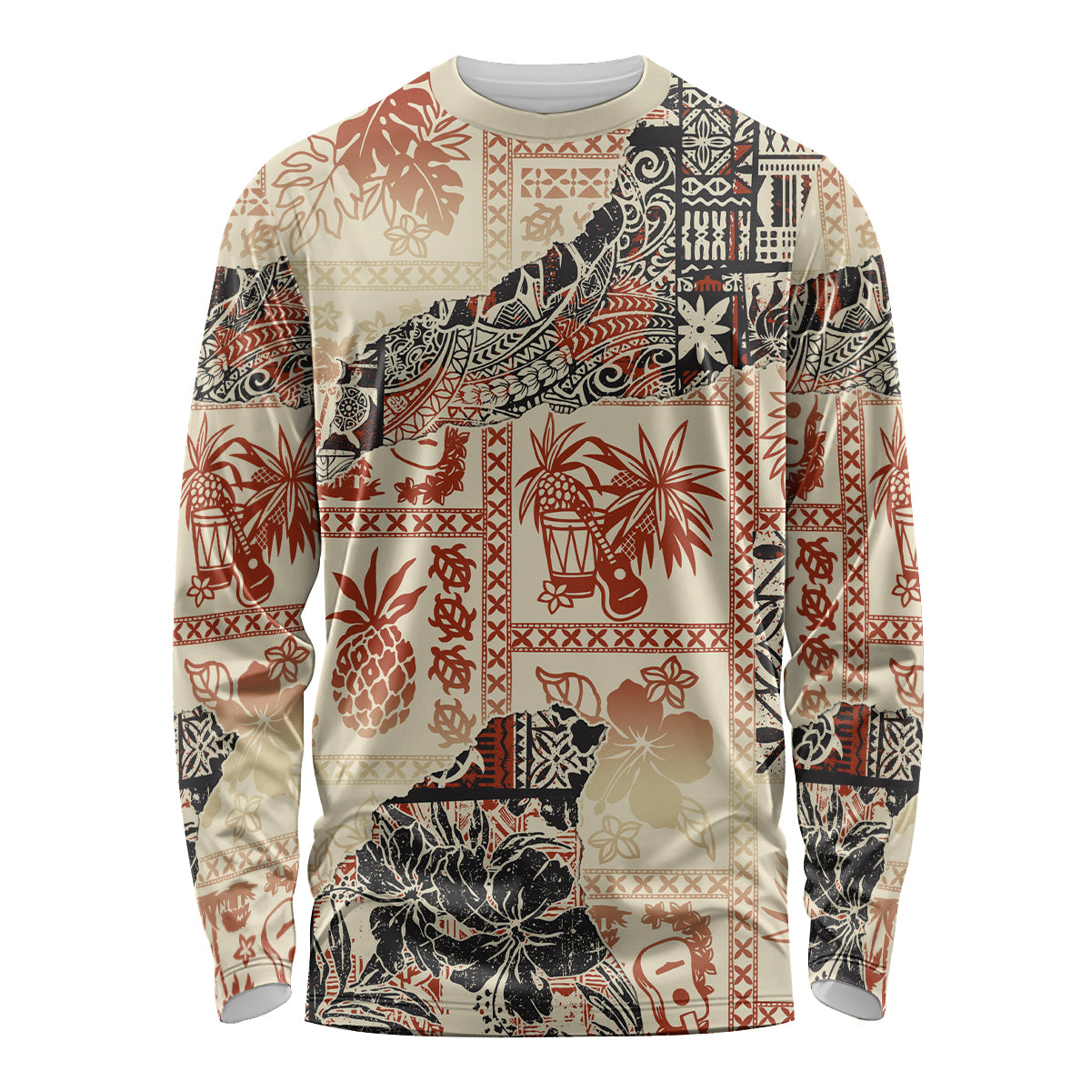 Hawaii Long Sleeve Shirt Aloha Tribal Pattern Beige Version - Wonder Print Shop