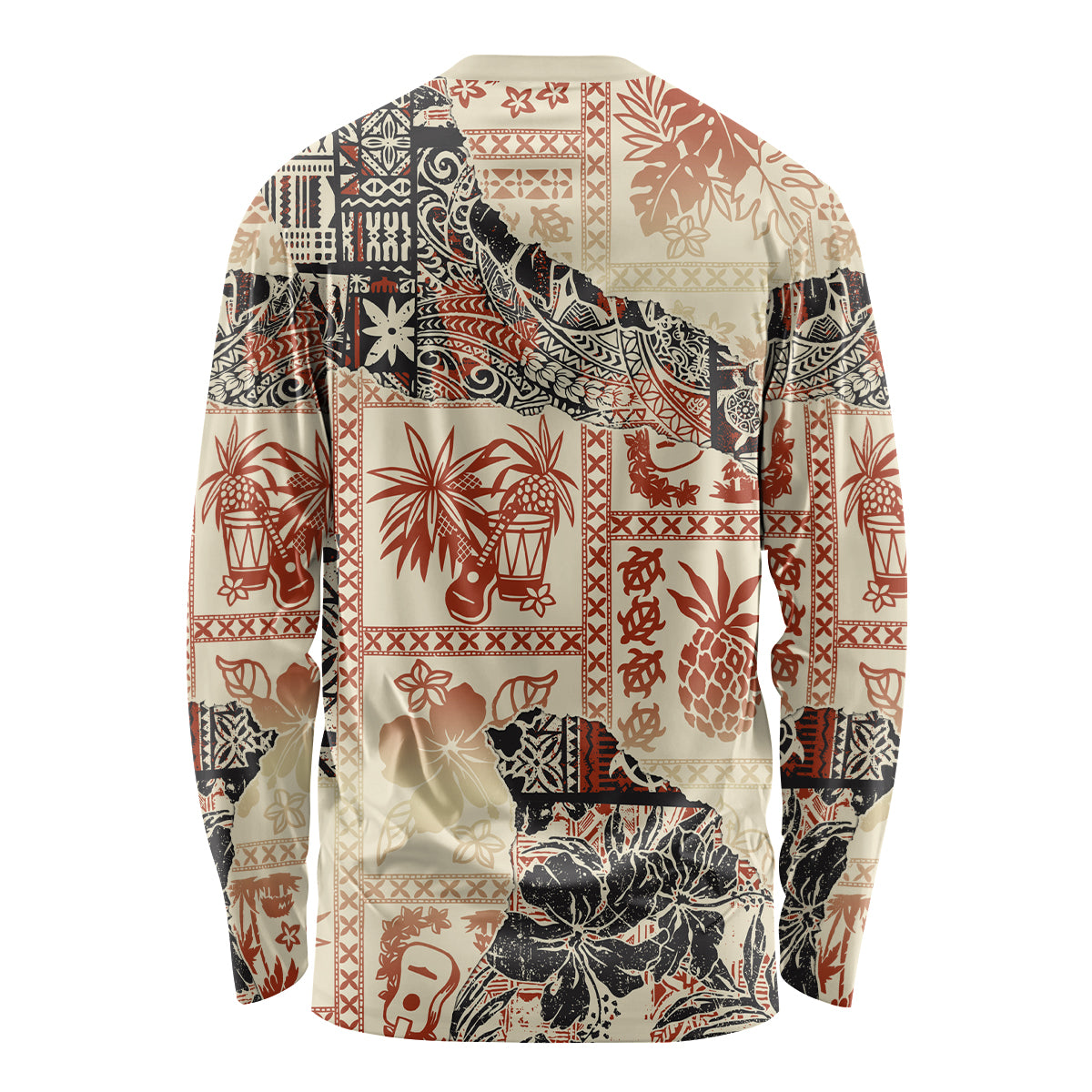 Hawaii Long Sleeve Shirt Aloha Tribal Pattern Beige Version - Wonder Print Shop