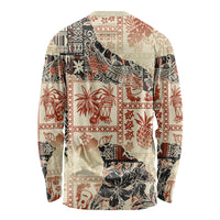 Hawaii Long Sleeve Shirt Aloha Tribal Pattern Beige Version - Wonder Print Shop
