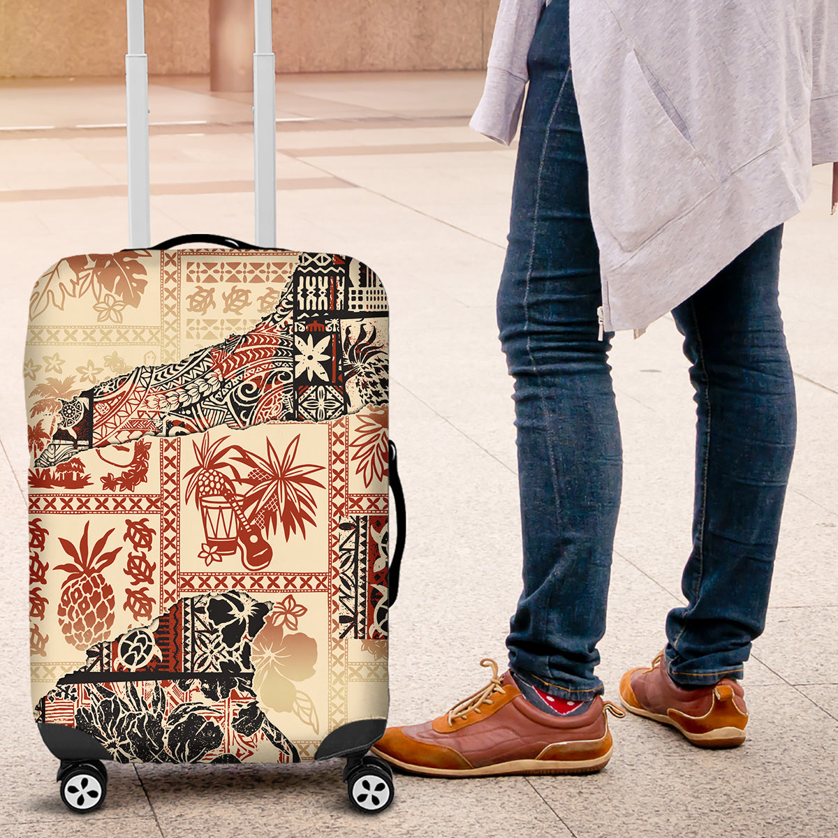 Hawaii Luggage Cover Aloha Tribal Pattern Beige Version - Wonder Print Shop