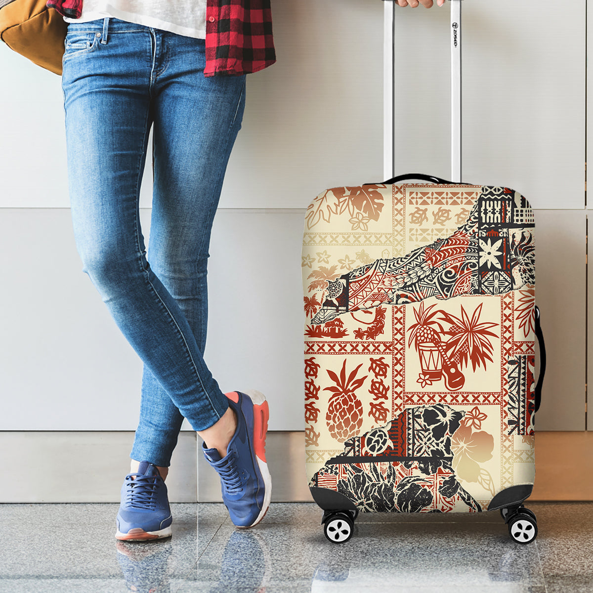 Hawaii Luggage Cover Aloha Tribal Pattern Beige Version - Wonder Print Shop