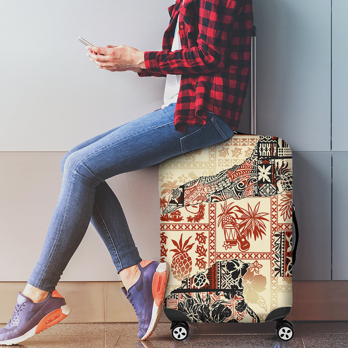 Hawaii Luggage Cover Aloha Tribal Pattern Beige Version - Wonder Print Shop