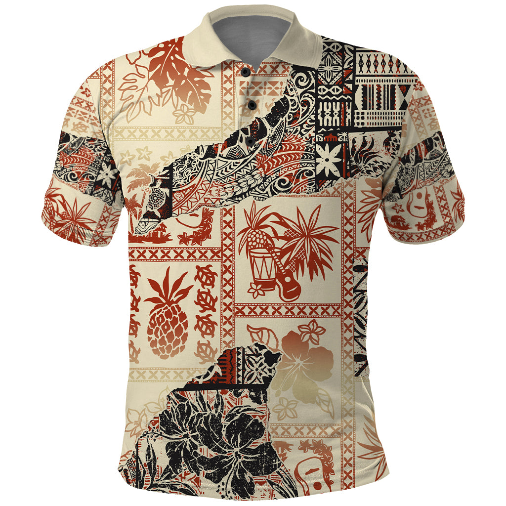 Hawaii Polo Shirt Aloha Tribal Pattern Beige Version - Wonder Print Shop