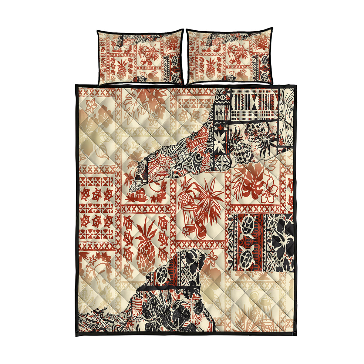 Hawaii Quilt Bed Set Aloha Tribal Pattern Beige Version - Wonder Print Shop