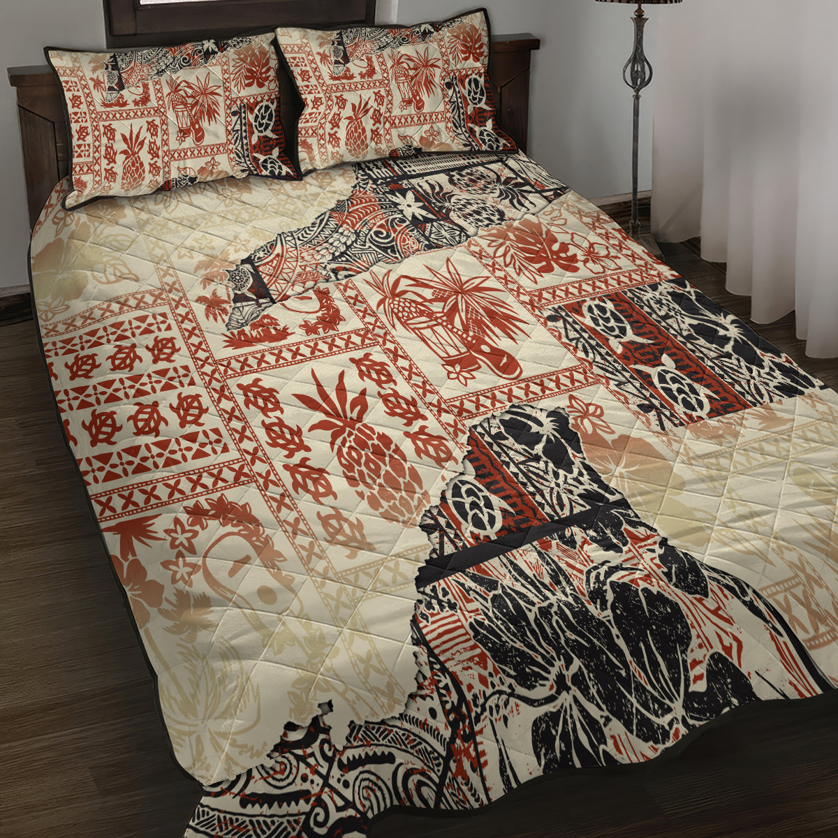 Hawaii Quilt Bed Set Aloha Tribal Pattern Beige Version - Wonder Print Shop