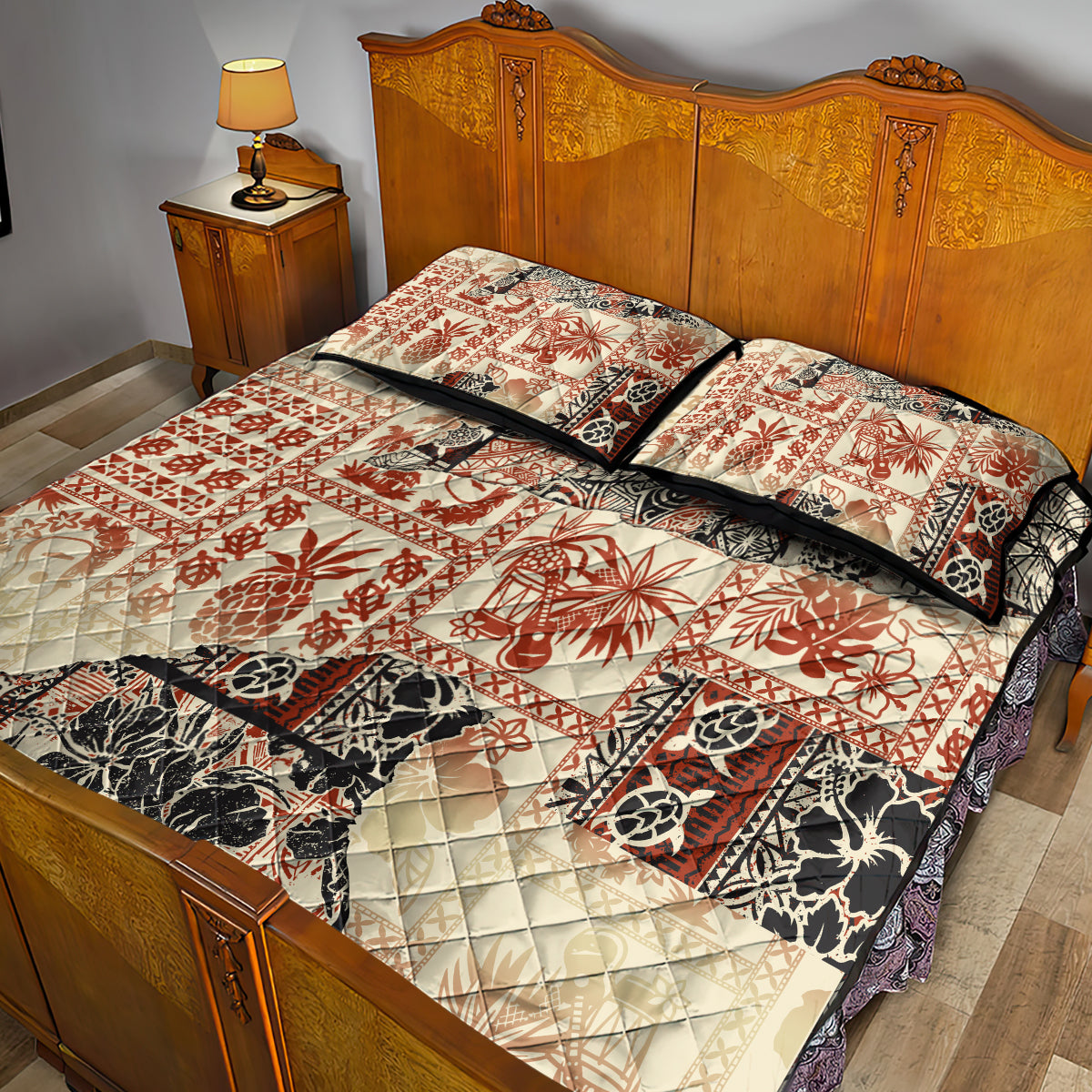 Hawaii Quilt Bed Set Aloha Tribal Pattern Beige Version - Wonder Print Shop