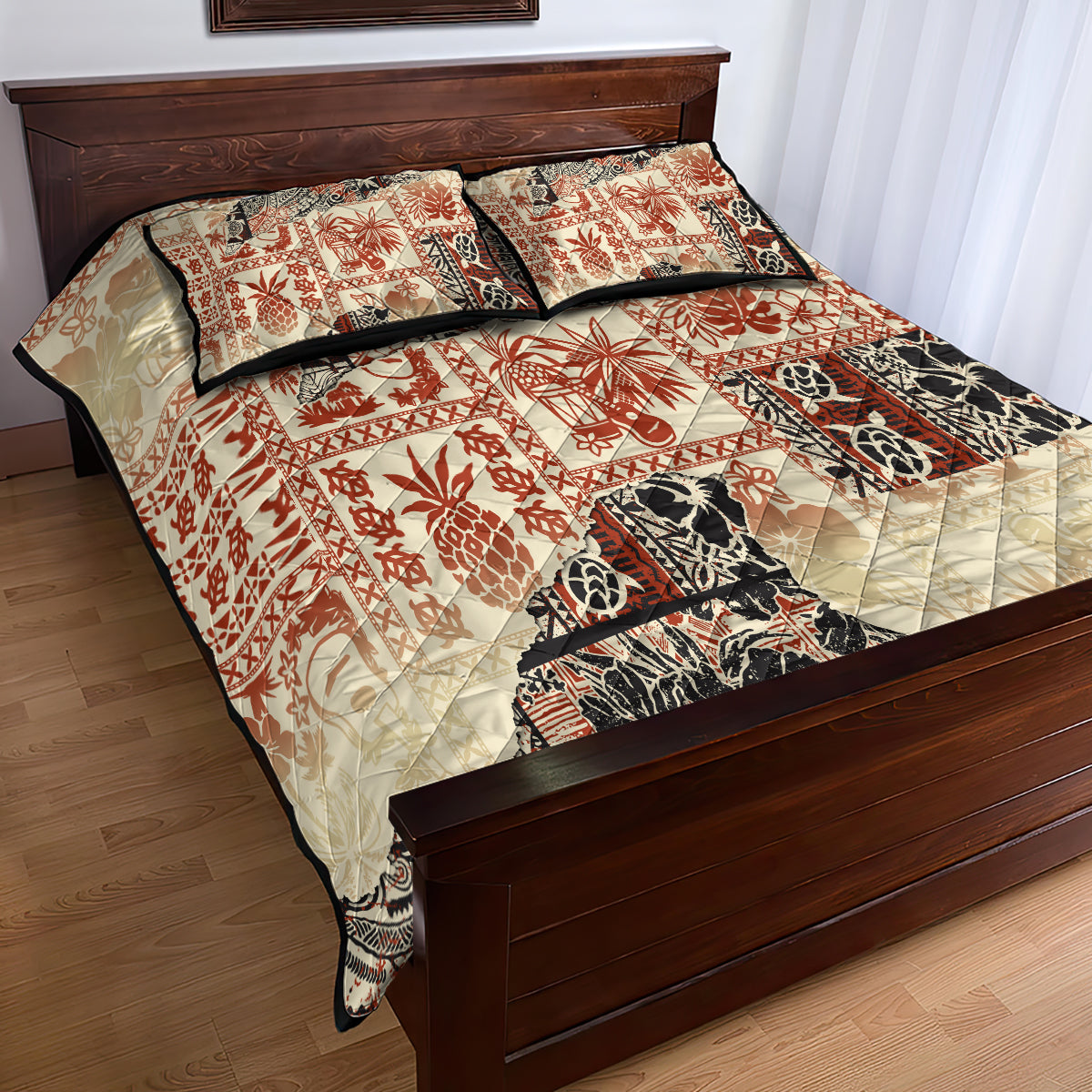 Hawaii Quilt Bed Set Aloha Tribal Pattern Beige Version - Wonder Print Shop