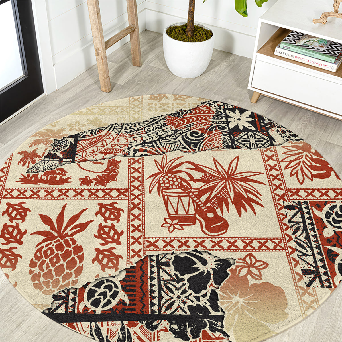 hawaii-round-carpet-aloha-tribal-pattern-beige-version