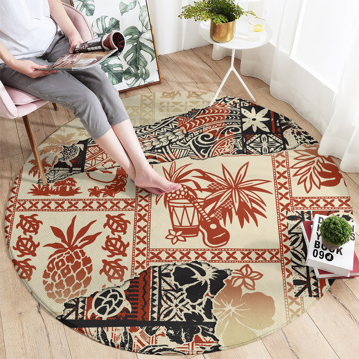hawaii-round-carpet-aloha-tribal-pattern-beige-version