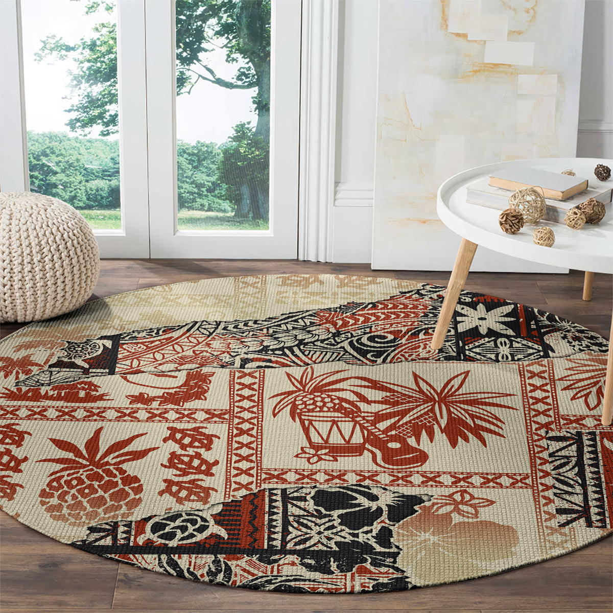 hawaii-round-carpet-aloha-tribal-pattern-beige-version