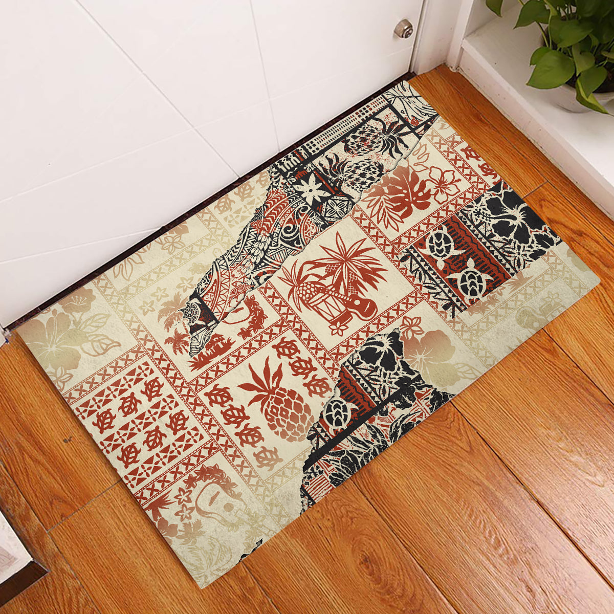 Hawaii Rubber Doormat Aloha Tribal Pattern Beige Version - Wonder Print Shop