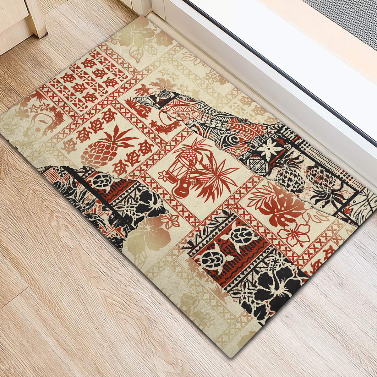 Hawaii Rubber Doormat Aloha Tribal Pattern Beige Version - Wonder Print Shop