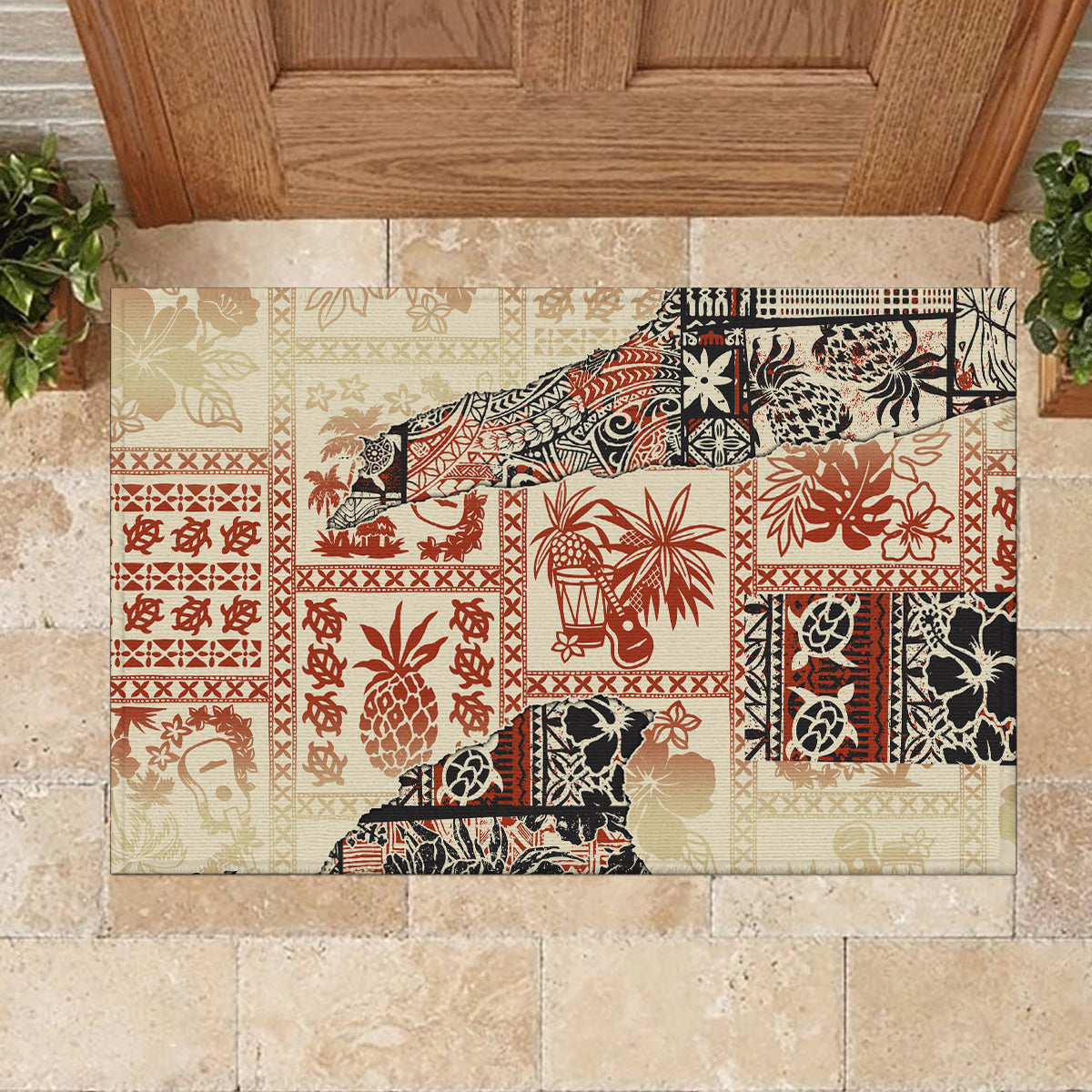Hawaii Rubber Doormat Aloha Tribal Pattern Beige Version - Wonder Print Shop
