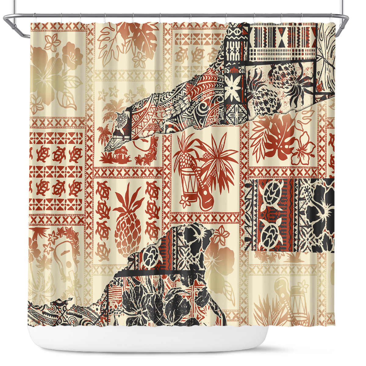 hawaii-shower-curtain-aloha-tribal-pattern-beige-version