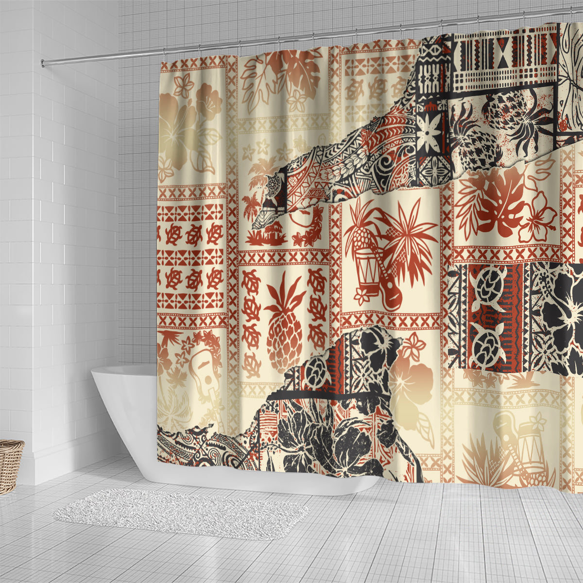 hawaii-shower-curtain-aloha-tribal-pattern-beige-version