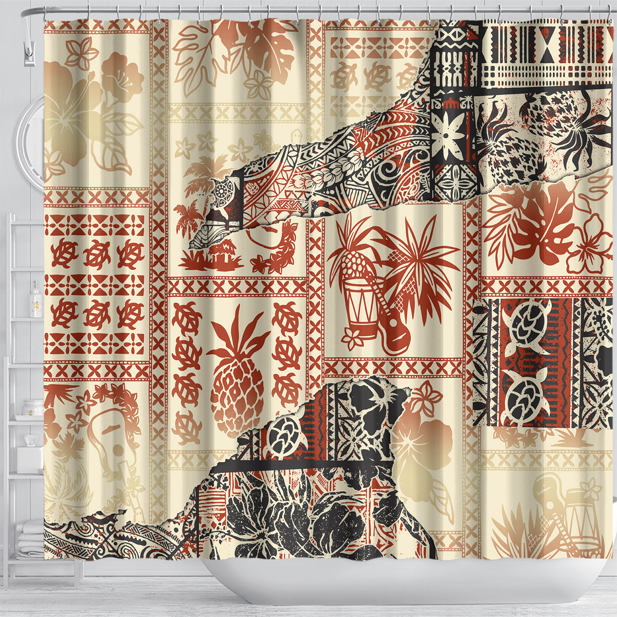hawaii-shower-curtain-aloha-tribal-pattern-beige-version
