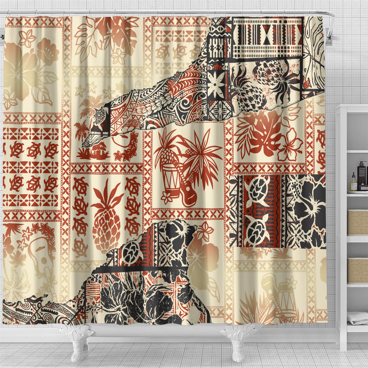 hawaii-shower-curtain-aloha-tribal-pattern-beige-version