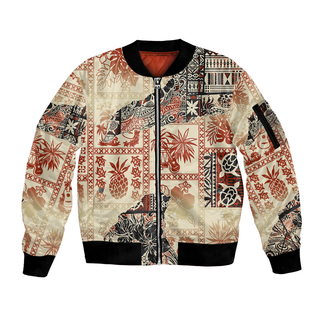 Hawaii Sleeve Zip Bomber Jacket Aloha Tribal Pattern Beige Version - Wonder Print Shop
