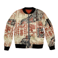Hawaii Sleeve Zip Bomber Jacket Aloha Tribal Pattern Beige Version - Wonder Print Shop