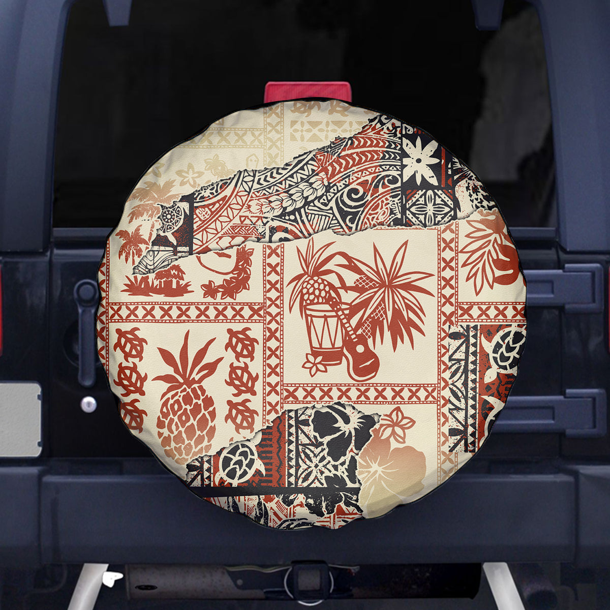 Hawaii Spare Tire Cover Aloha Tribal Pattern Beige Version - Wonder Print Shop