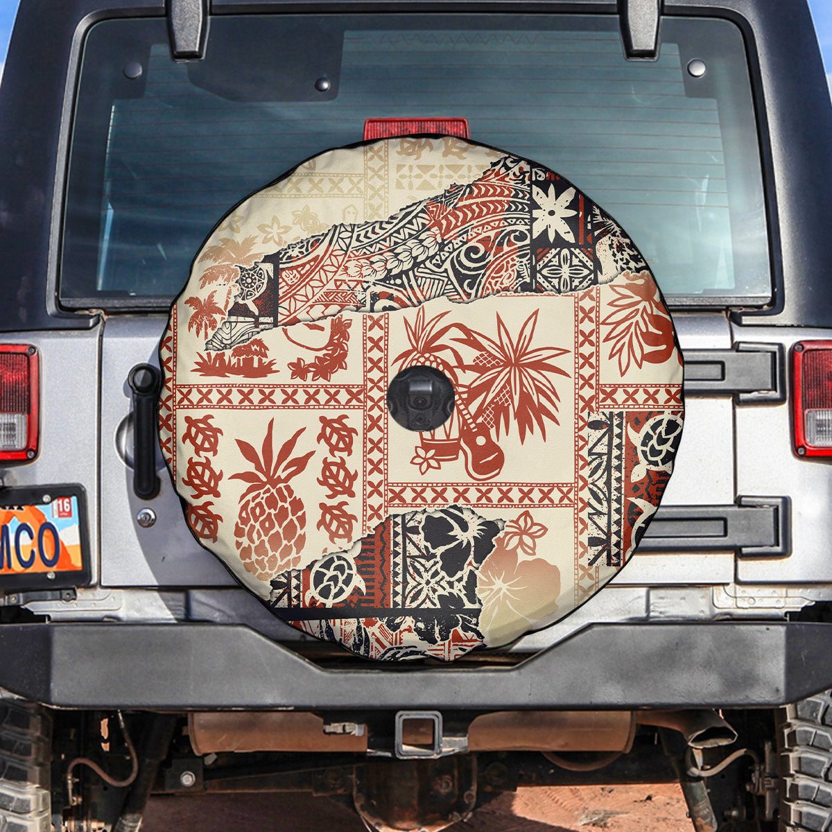Hawaii Spare Tire Cover Aloha Tribal Pattern Beige Version - Wonder Print Shop