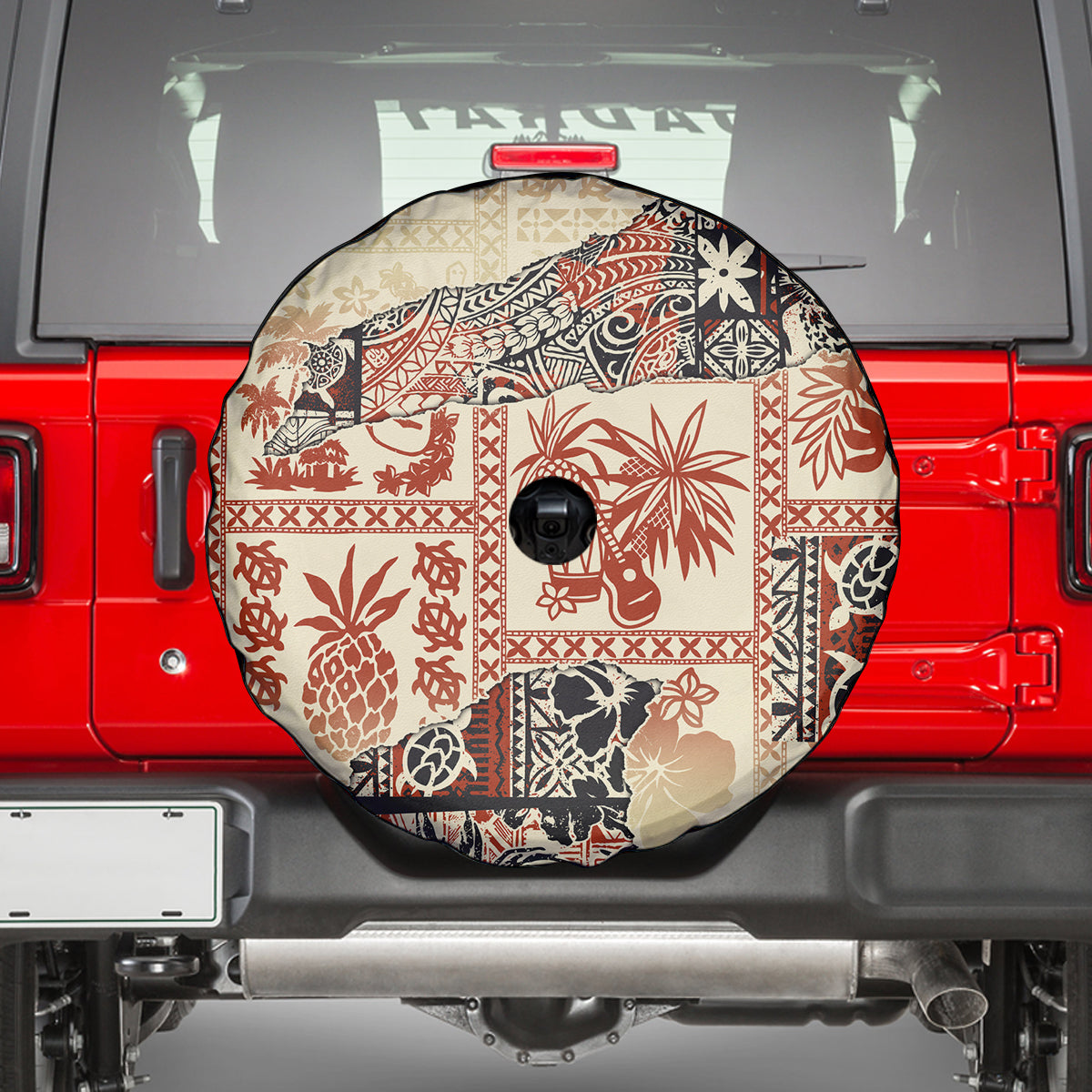 Hawaii Spare Tire Cover Aloha Tribal Pattern Beige Version - Wonder Print Shop