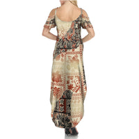 Hawaii Summer Maxi Dress Aloha Tribal Pattern Beige Version - Wonder Print Shop
