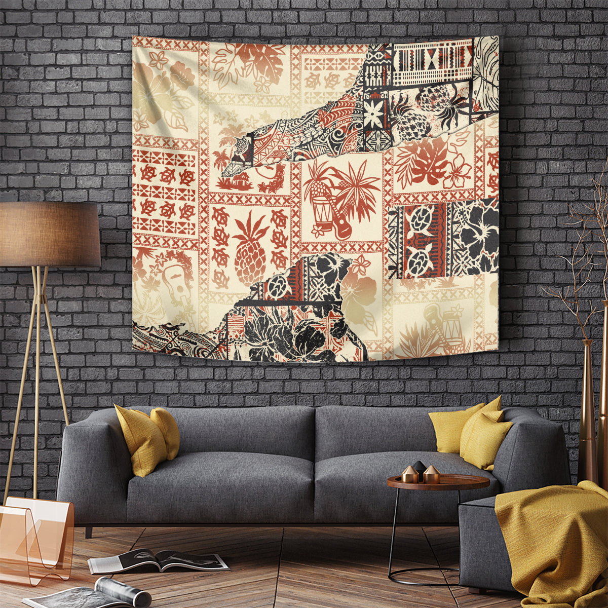 Hawaii Tapestry Aloha Tribal Pattern Beige Version - Wonder Print Shop