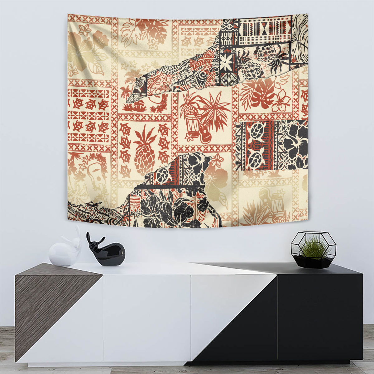 Hawaii Tapestry Aloha Tribal Pattern Beige Version - Wonder Print Shop