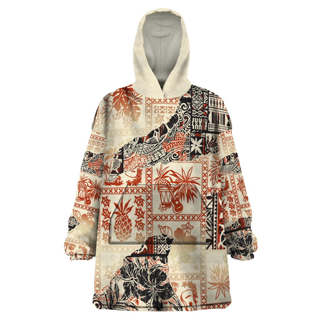 Hawaii Wearable Blanket Hoodie Aloha Tribal Pattern Beige Version - Wonder Print Shop