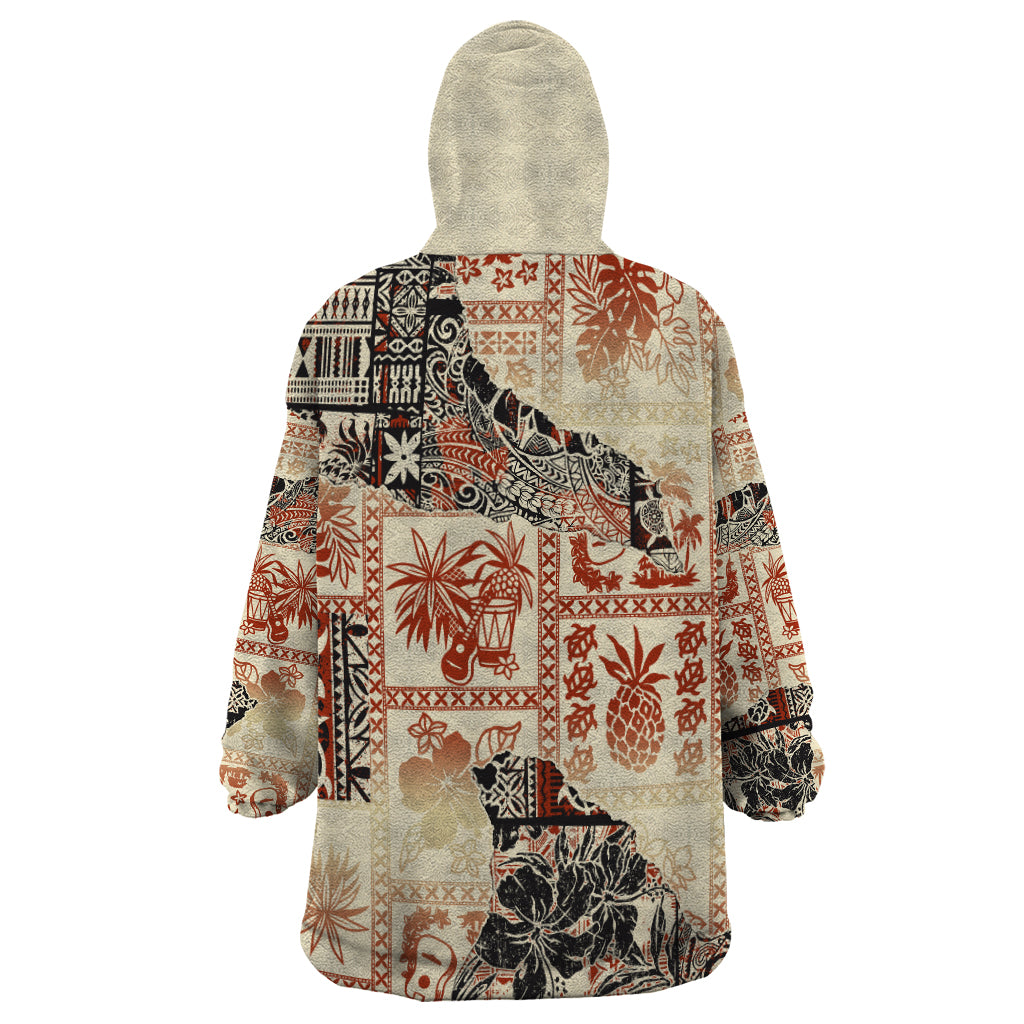 Hawaii Wearable Blanket Hoodie Aloha Tribal Pattern Beige Version - Wonder Print Shop