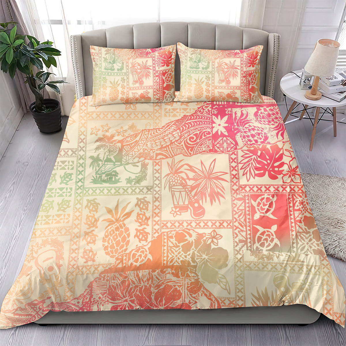 Hawaii Bedding Set Aloha Tribal Pattern Sweat Pink Ombre LT9 - Wonder Print Shop