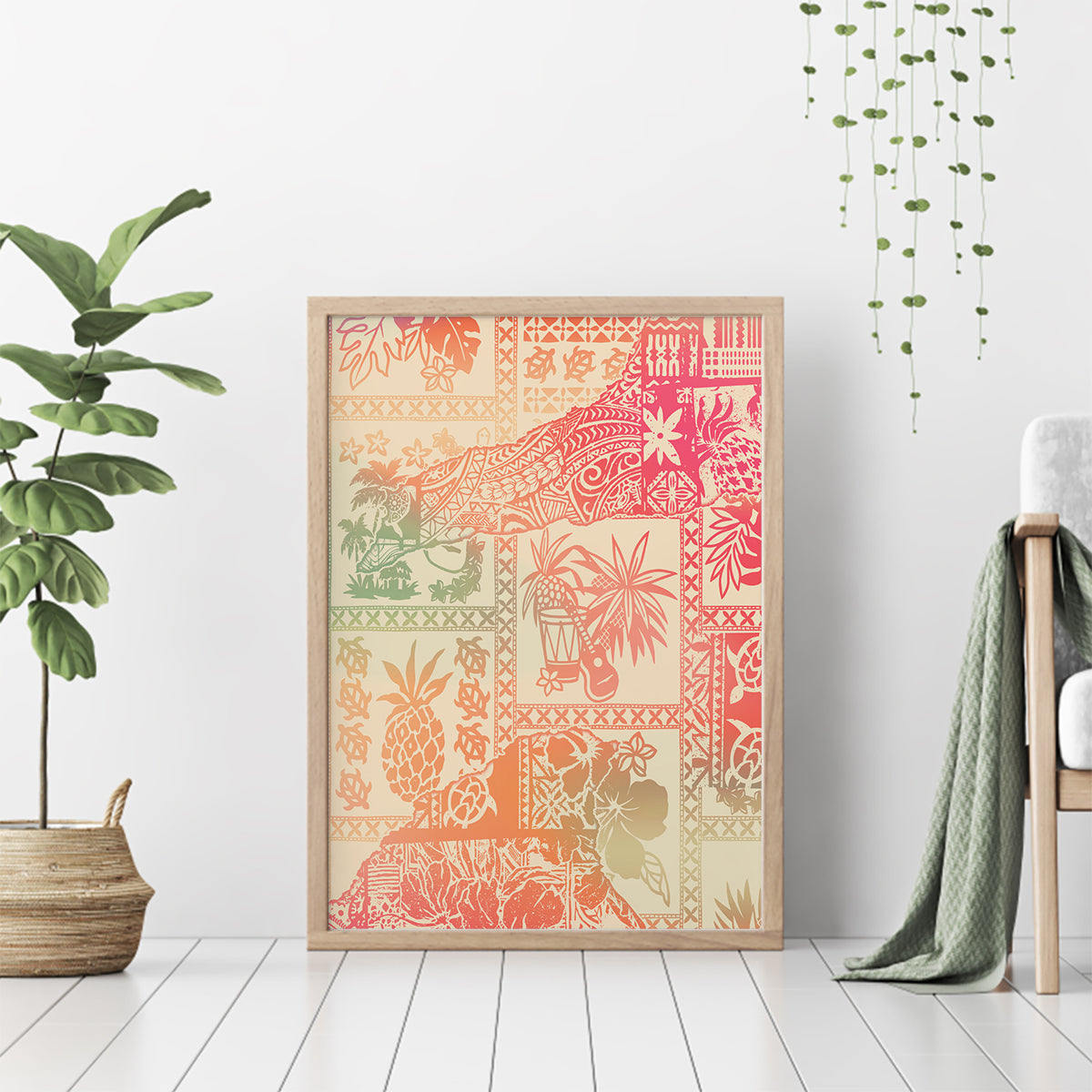Hawaii Canvas Wall Art Aloha Tribal Pattern Sweat Pink Ombre LT9 - Wonder Print Shop