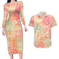 Hawaii Couples Matching Long Sleeve Bodycon Dress and Hawaiian Shirt Aloha Tribal Pattern Sweat Pink Ombre LT9 - Wonder Print Shop