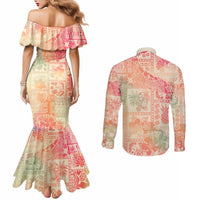 hawaii-couples-matching-mermaid-dress-and-long-sleeve-button-shirt-aloha-tribal-pattern-sweat-pink-ombre