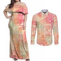 Hawaii Couples Matching Off Shoulder Maxi Dress and Long Sleeve Button Shirt Aloha Tribal Pattern Sweat Pink Ombre LT9 - Wonder Print Shop
