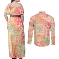 Hawaii Couples Matching Off Shoulder Maxi Dress and Long Sleeve Button Shirt Aloha Tribal Pattern Sweat Pink Ombre LT9 - Wonder Print Shop