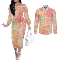 hawaii-couples-matching-off-the-shoulder-long-sleeve-dress-and-long-sleeve-button-shirt-aloha-tribal-pattern-sweat-pink-ombre