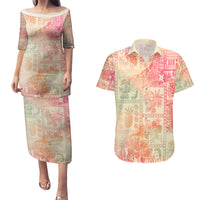 Hawaii Couples Matching Puletasi Dress and Hawaiian Shirt Aloha Tribal Pattern Sweat Pink Ombre LT9 - Wonder Print Shop