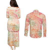 Hawaii Couples Matching Puletasi Dress and Long Sleeve Button Shirt Aloha Tribal Pattern Sweat Pink Ombre LT9 - Wonder Print Shop