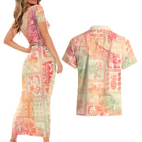 Hawaii Couples Matching Short Sleeve Bodycon Dress and Hawaiian Shirt Aloha Tribal Pattern Sweat Pink Ombre LT9 - Wonder Print Shop