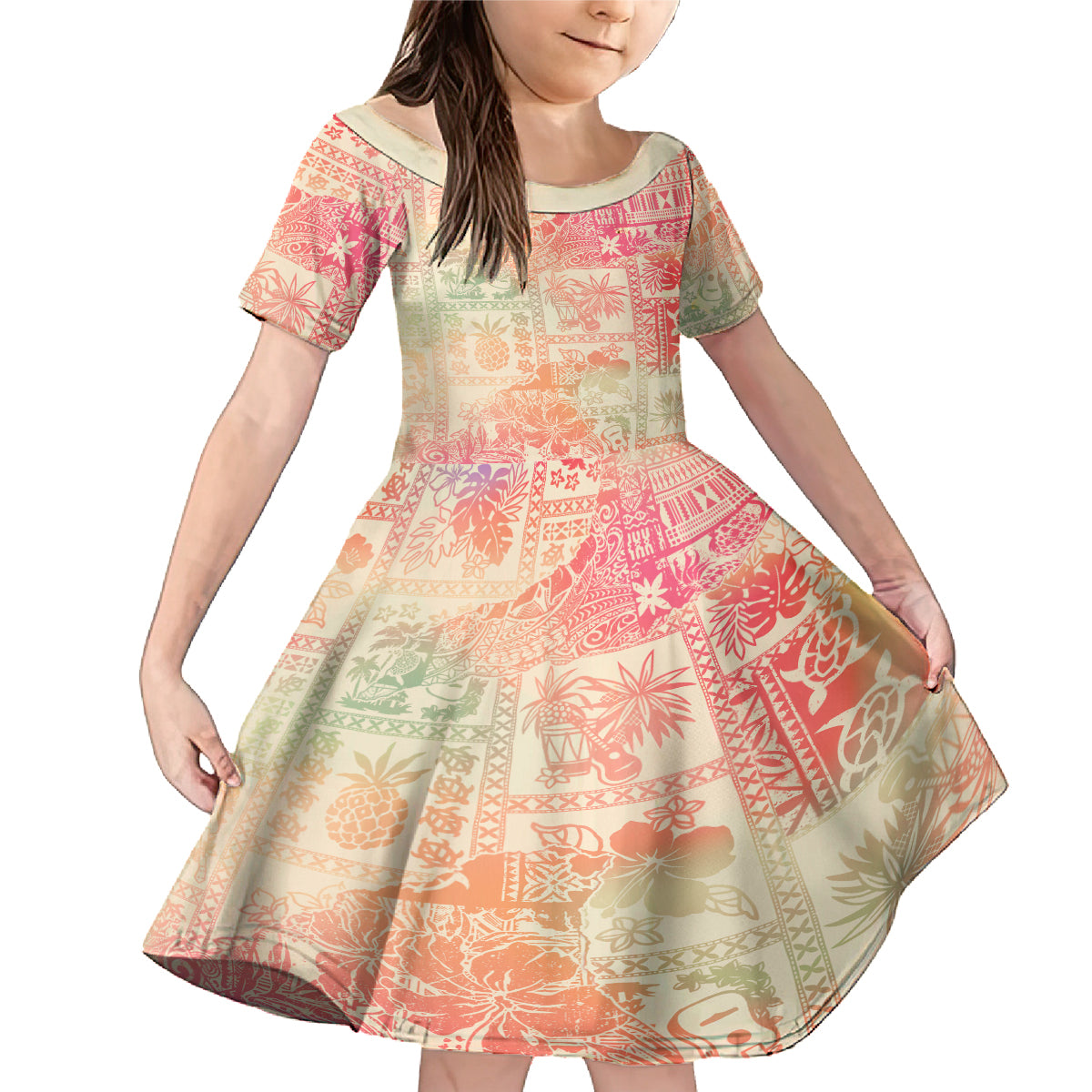 Hawaii Family Matching Mermaid Dress and Hawaiian Shirt Aloha Tribal Pattern Sweat Pink Ombre LT9 - Wonder Print Shop