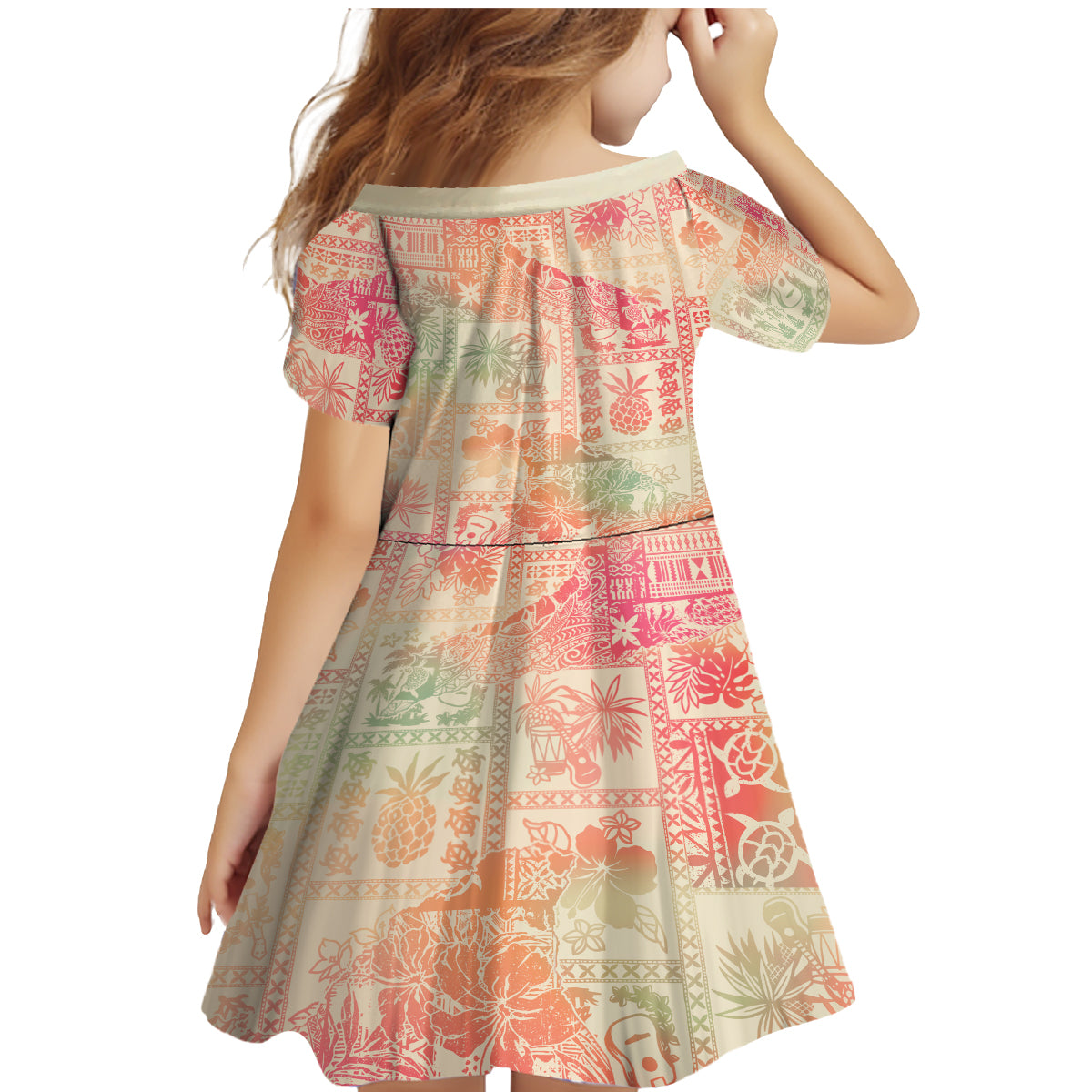 Hawaii Family Matching Mermaid Dress and Hawaiian Shirt Aloha Tribal Pattern Sweat Pink Ombre LT9 - Wonder Print Shop