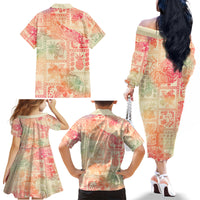 Hawaii Family Matching Off Shoulder Long Sleeve Dress and Hawaiian Shirt Aloha Tribal Pattern Sweat Pink Ombre - Wonder Print Shop