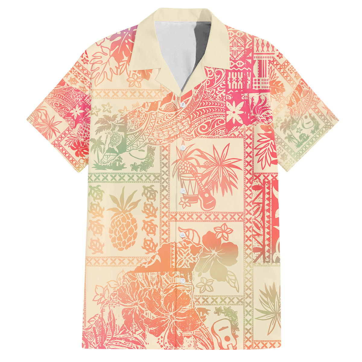 Hawaii Family Matching Off Shoulder Long Sleeve Dress and Hawaiian Shirt Aloha Tribal Pattern Sweat Pink Ombre - Wonder Print Shop
