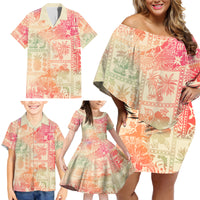 Hawaii Family Matching Off Shoulder Short Dress and Hawaiian Shirt Aloha Tribal Pattern Sweat Pink Ombre LT9 - Wonder Print Shop