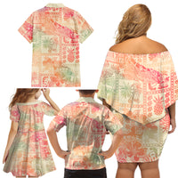 Hawaii Family Matching Off Shoulder Short Dress and Hawaiian Shirt Aloha Tribal Pattern Sweat Pink Ombre LT9 - Wonder Print Shop